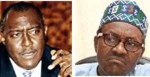 Olisa Metuh (l) and President Buhari