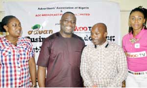 From left: Advertisers’Association of Nigeria (ADVAN) Executive Secretary, Ediri Ose-Ediale; ADVAAN executive council member and Promasidor Commercial Director, Kachi Onubogu; Wawoo TV Chief Executive Officer, Don Obaseki; and Wawoo TV Pidgin TV Channel General Manager, Mabel Onoruvie; at the press parley on ADVAN-Wawoo TV digitisation conference in Lagos.