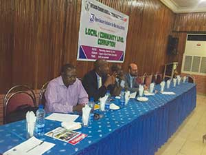 L-R: Representative of OSLAWA Peter Ocheikwu, Funmilola Kuku (SAN) representing Amnesty International Executive Director of SERAP Adetokumbo Mumuni at the public Learning organised by SERAP in Lagos