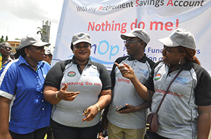 From left, Mrs Ophelia Alex-Iwuanyanwu, Head ,Benefit Payments and Client Services PALPENSIONS.;Miss Susan Oranya, Executive Secretary PENOP PENSION FUND OPERATORS ASSOCIATIONOF NIGERIA;Mr Usman Suleiman MD –FUG PESIONS and Mrs Idu Okwuosa, Compliance Officers,Stanbic IBTC PENSION, .during the 2015 workers day Celebration in lagos held at Onikan Stadium,Lagos