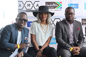MI, Seyi Shay and Sola Eko at the MAMA 2015 press briefing in Lagos