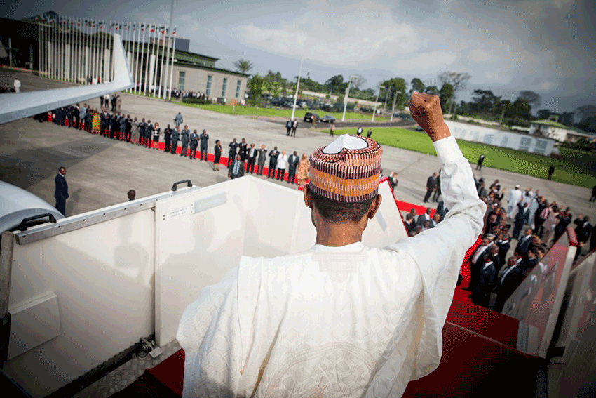 Buhari bids Malabo hosts bye from top of the gangway