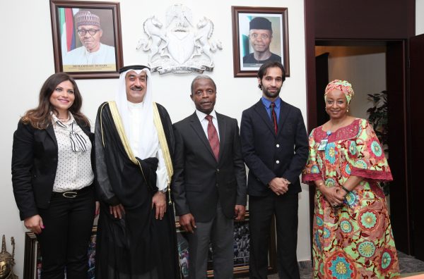 Rana Pannous Ghoryed P.A. to Kuwaiti Ambassador, Kuwaiti Ambassador to Nigeria, H.E. Dr. Abdulaziz Al-sharrah, H.E. Vice President Prof. Yemi Osinbajo SAN, Hamad Baqer Diplomatic Attache Kuwaiti Embassy Nigeria and Maryam Uwais Special Adviser to the President on Social Investment during a courtesy visit of Kuwaiti Ambassador to Nigeria to the Office of the Vice President, Presidential Villa, State House Abuja Fri. 19 Aug 2016