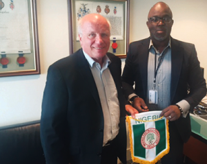 Presdent, Nigeria Football Federation (NFF), Amaju Pinnick, (right) and Chairman, English Football Association (FA), Greg Dyke (left).