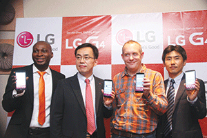 From left: LG Electronics West Africa Operations Sales Manager (Mobile Communications), Kabiru Kajogbola; Managing Director, Seonghak Kim; Konga Commercial Director, Mark Russell; and Lee; at the launch.