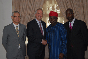 L-R: Bruno Witvoet, Executive Vice President, Unilever Africa; Paul Polman, Unilever Global CEO; Akinwunmi Ambode, Lagos State Governor Elect, and Yaw Nsarkoh, MD, Unilever Nigeria during a visit by Unilever Global CEO to Ambode in Lagos yesterday.