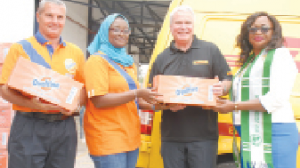 Liggeri (left); Twinings Marketing Manager, Kemi Saliu; at a symbolic handover of Ovaltine products to Buday and MWAN National President, Valerie Obot, at a joint media briefing in Lagos.