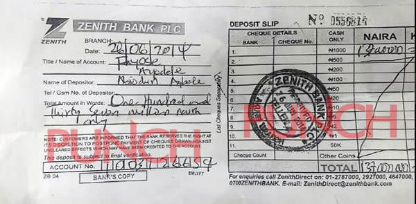 One of the bank tellers used in paying money into Fayose’s account by his best friend, Abiodun Agbele.