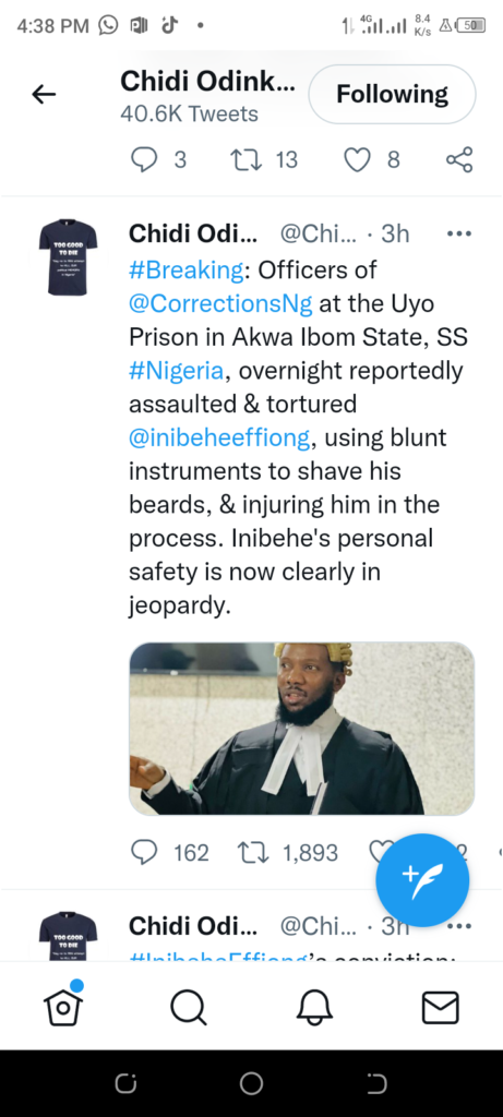 Screenshot_20220811-163806-461x1024 Uyo prison officials tortured, forcefully shaved beards of human rights lawyer, Inibehe Effiong, alleges Odinkalu 